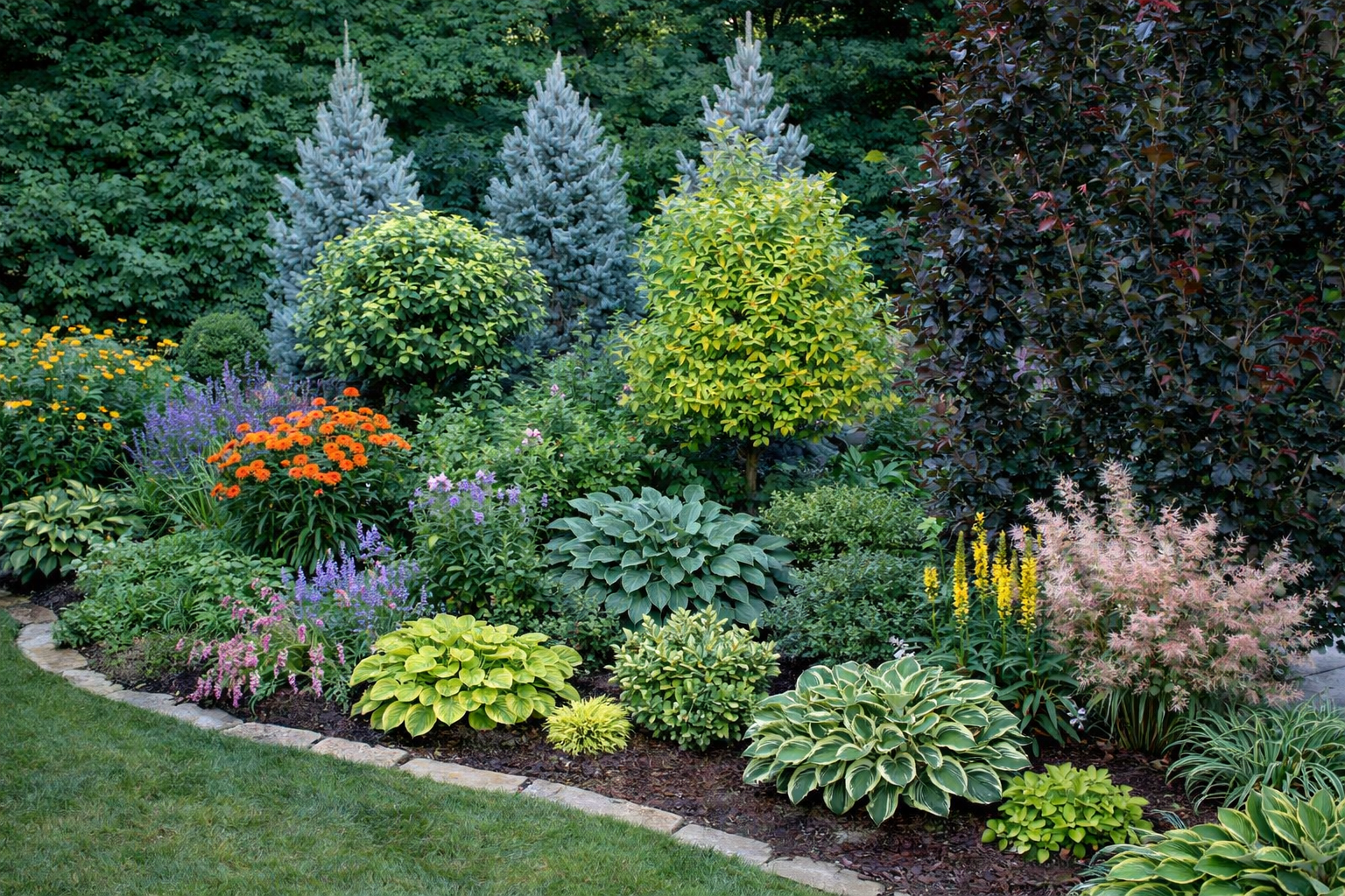 A perfectly maintained flower garden with clean edges