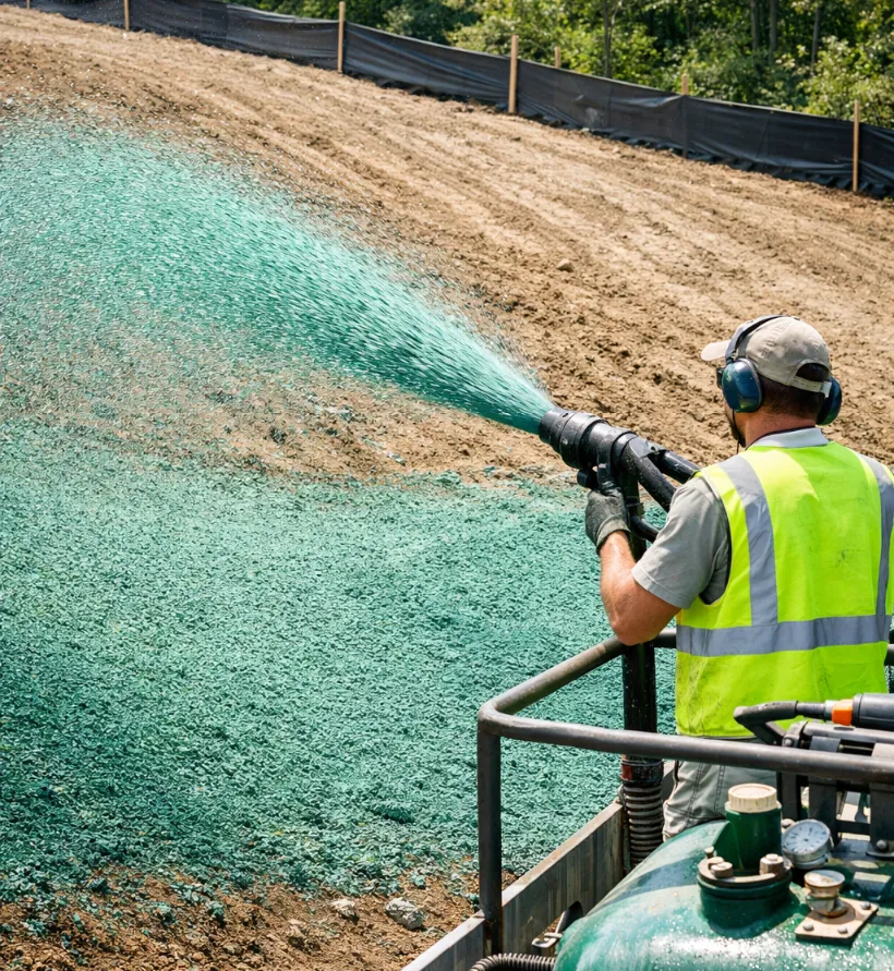 Lush green hydroseeded lawn fully established