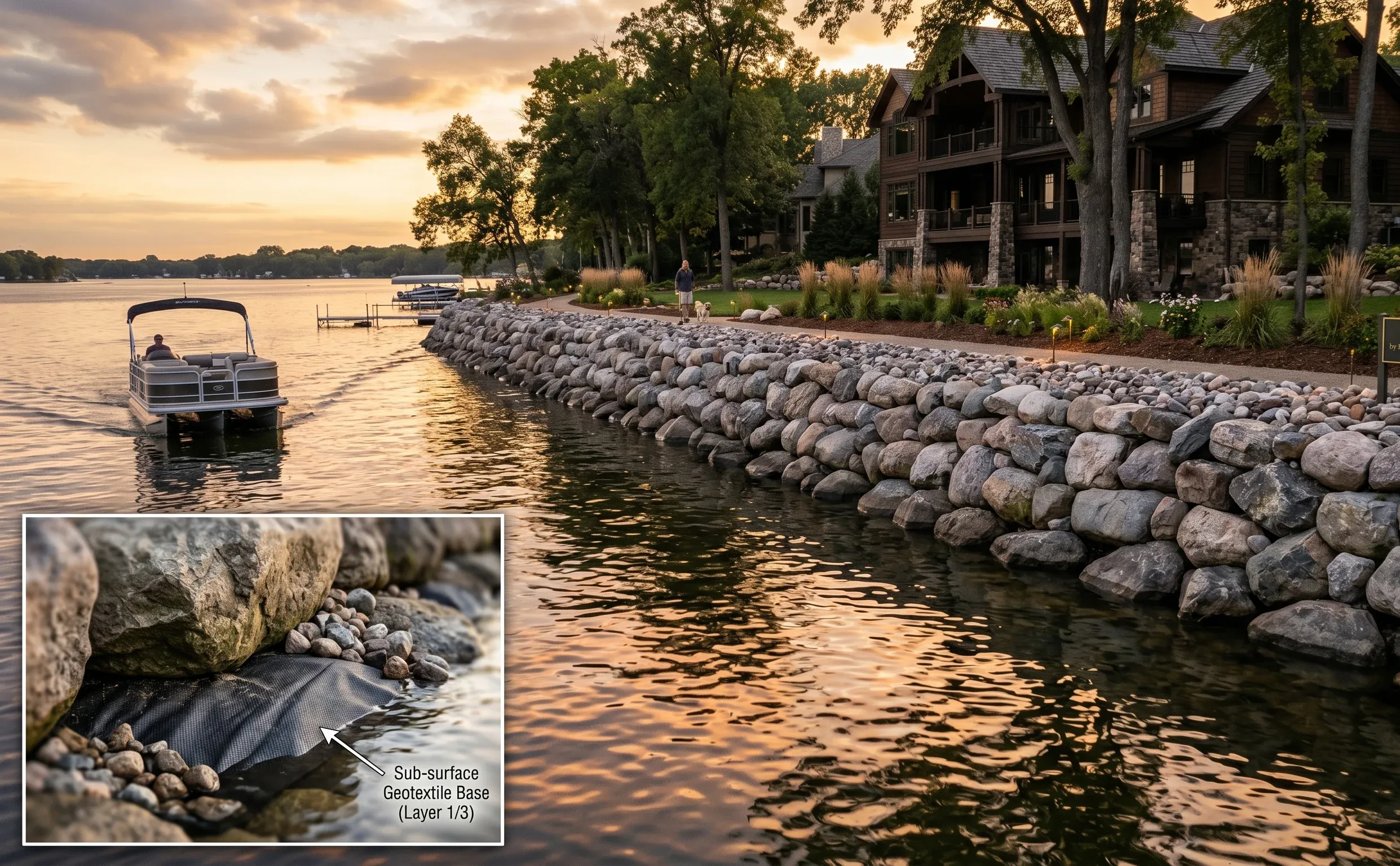 DNR-compliant heavy riprap installation on Lake Minnetonka