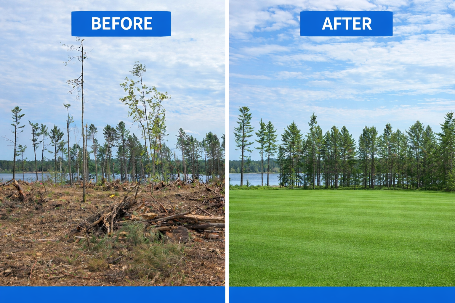 A clean, cleared lot ready for landscaping